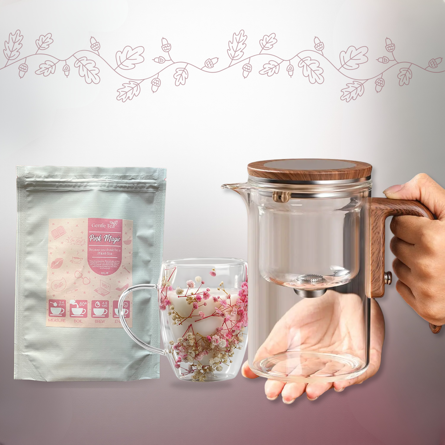 π Pink Magic Bundle - Tea + Cup + Teapot